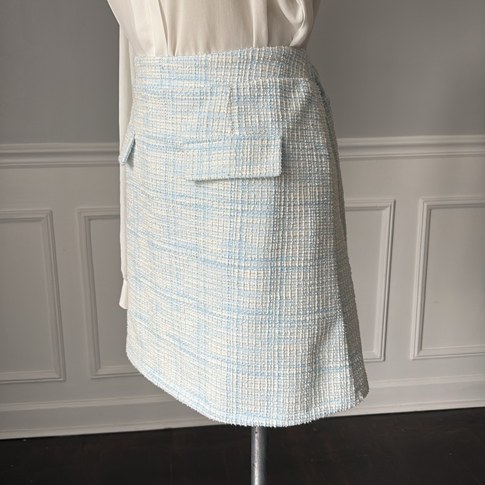 Cable & Gauge Light Blue Tweed Mini Skirt Front Flap Pockets NWT - Picture 5 of 8